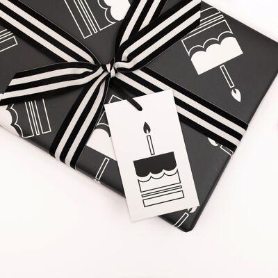 Pastel de cumpleaños monocromo | 3 x etiquetas de regalo