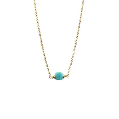 Short necklace in natural blue amazonite stone - Berlingot (Best Seller)