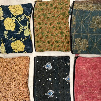 Flat pencil case in kantha LOT OF 6