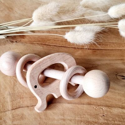 Wooden rattle with rings - Elephant