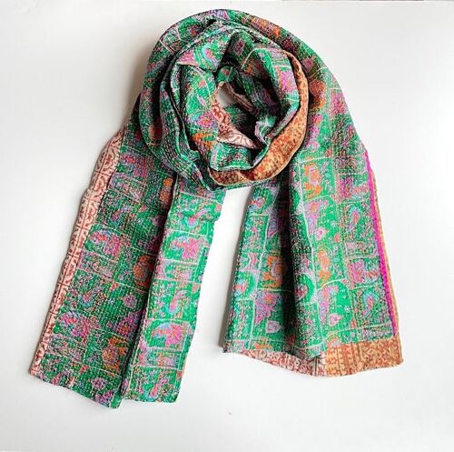 Elephant Print Floral Sari Silk Kantha Scarf