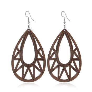 Boucles d'Oreilles Géométriques en Bois Creux 15