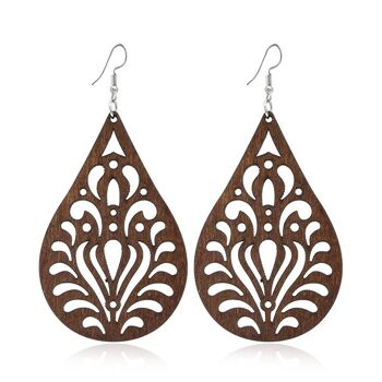 Boucles d'Oreilles Géométriques en Bois Creux 18