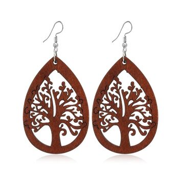 Boucles d'Oreilles Géométriques en Bois Creux 21