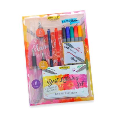 ONLINE lettering set Bachelor Ice | Fountain pen with 3 different nib strengths, 5x brush pens, 4x colored ink cartridges | Gift idea for creative fans