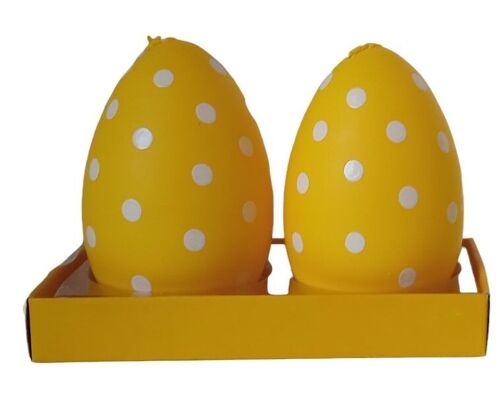 SET OF 2 CANDLES "YELLOW POLKA DOT EGGS" IN GIFT PACKAGING DIMENSION: 14x10x1cm (packaging) / 10cm (egg height) CT-057