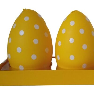 2ER SET KERZEN "GELBE POLKA DOT EGGS" IN GESCHENKVERPACKUNG ABMESSUNGEN: 14x10x1cm (Verpackung) / 10cm (Eihöhe) CT-057