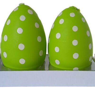 SET OF 2 CANDLES "GREEN POLKA DOT EGGS" IN GIFT PACKAGING DIMENSION: 14x10x1cm (packaging) / 10cm (egg height) CT-060