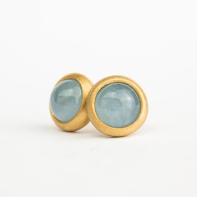 Aquamarine ear studs round cabouchon