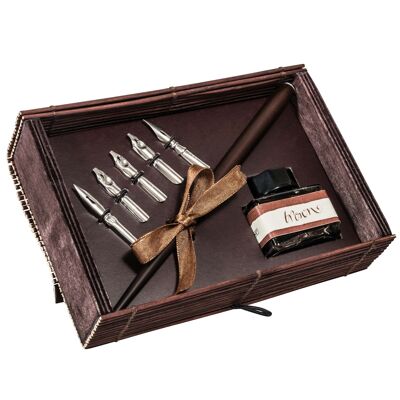 ONLINE Retro Calligraphy Set | real wood quill pen with 5 different nibs and ink glass | gift wrapping