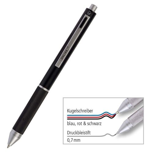 ONLINE Kugelschreiber & Bleistift Multipen 4-in-1 | Multifunktionsstift Schreibfarbe Blau,  Rot, Schwarz, Druckbleistift