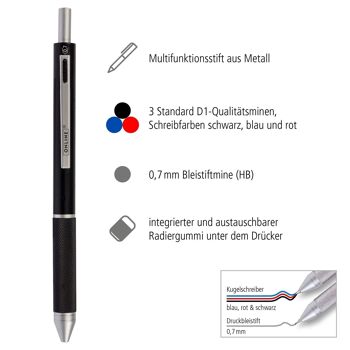 EN LIGNE Stylo à bille et crayon Multipen 4-en-1 | Stylo multifonction, couleur d'écriture bleu, rouge, noir, portemine 2