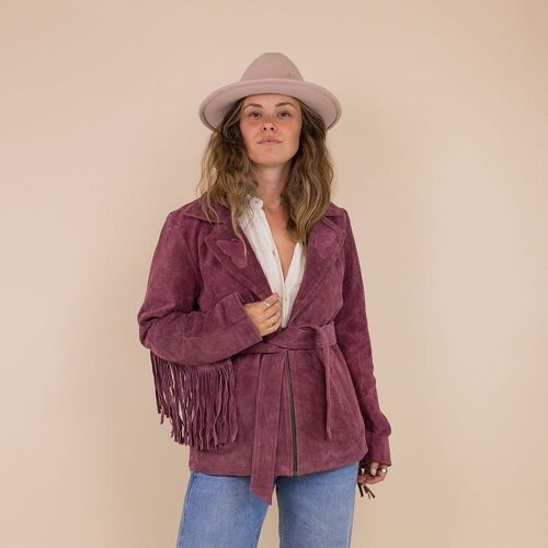 Women Suede Leather Cowboy Jacket Raspberry - Women Suede Leather Western Fringe Jacket Raspberry
