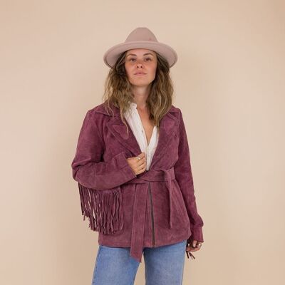 Women Suede Leather Cowboy Jacket Raspberry - Women Suede Leather Western Fringe Jacket Raspberry