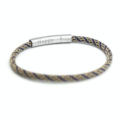 Blue and beige cord bracelet - HAPPY engraving