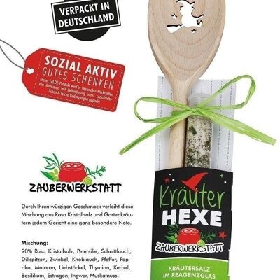 Holz Kochlöffel + Kräutersalz "Hexenküche" VE 6