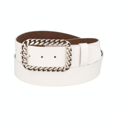 Belt Women's Leather Invecchiato Chain Clasp White
