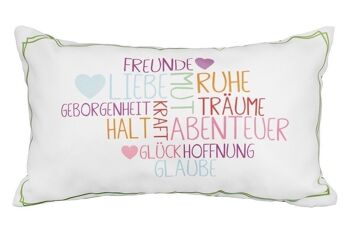 Coussin en tissu "Mots clés" VE 4 so 3