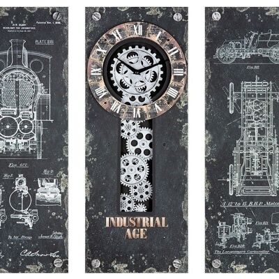 Metal/glass wall clock "Steampunk" 3 pcs. set