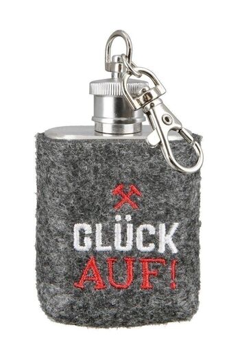 porte-clés en acier inoxydable/feutre Flacon "Glück Auf!" VE 6 1