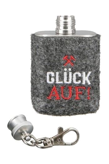 porte-clés en acier inoxydable/feutre Flacon "Glück Auf!" VE 6 2