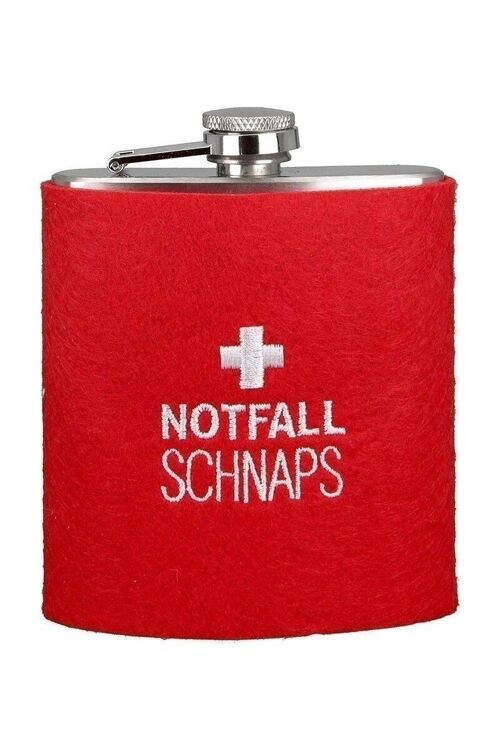 Edelstahl/ Filz Flachmann "Notfall Schnaps" VE 3