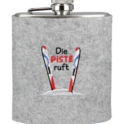Stainless steel/felt hip flask "The slopes are calling" VE 3