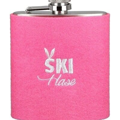 Stainless steel/felt hip flask "Ski Hase" VE 3