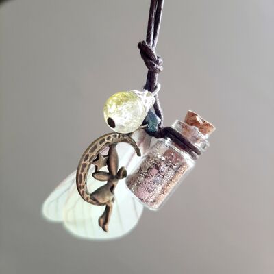 Sautoir Fée Elfie avec Fiole en verre, perle & Ailes