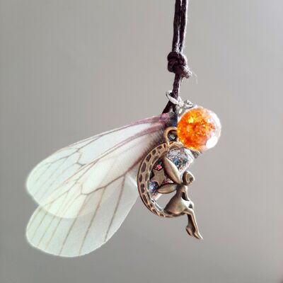 Sautoir Fée Flora avec Fiole en verre, perle & Ailes