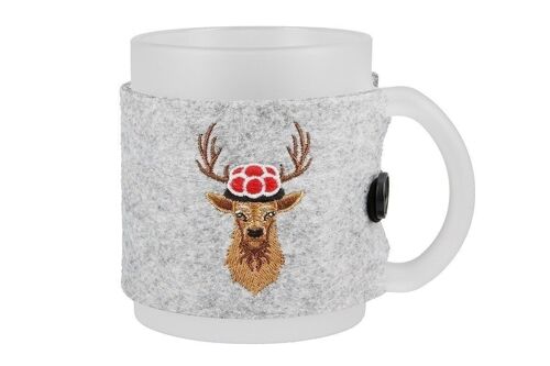 Glas Tasse "Hirsch mit Bollenhut" satiniert VE 6