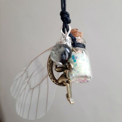 Fairy Noa Long Necklace with Glass Vial, Pearl & Wings