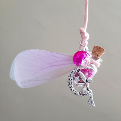 Rosélia Fairy Lange Halskette mit Glasfläschchen, Perlen & Flügeln