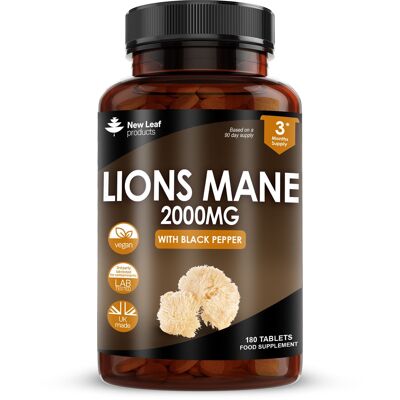 Lions Mane Mushroom 2000mg - 180 High Strength Vegan Tablets