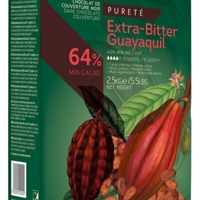 CACAO BARRY - CIOCCOLATO COPERTURA FONDENTE - GUAYAQUIL EXTRA-AMARO 64% CACAO - 2,5 KG IN PIATTO