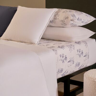 Ensemble de draps en coton 200 fils au pouce Fiorella Blue