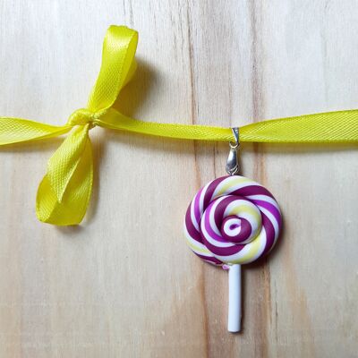 Banana-Blueberry Lollipop Ribbon Long Necklace