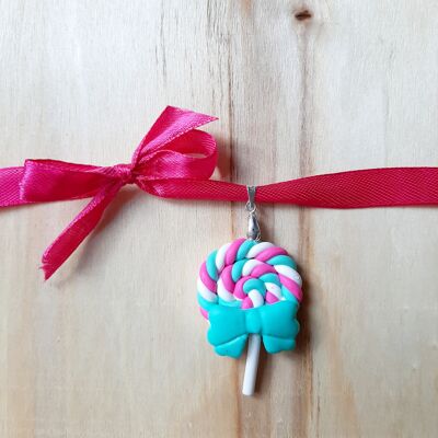 Strawberry-Kiwi Lollipop Ribbon Long Necklace