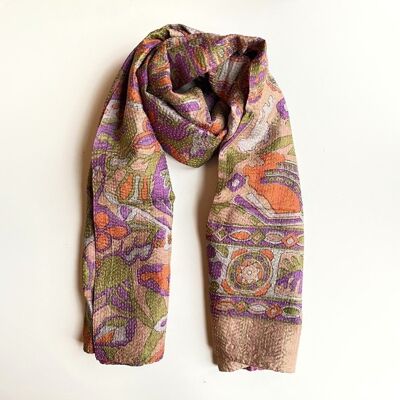 Upcycled Kantha Sari Silk Scarf