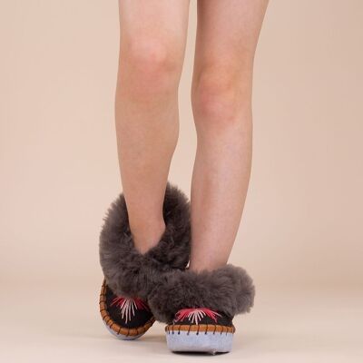 Kids Leather & Wool Slippers Black - Kids Leather & Wool Slippers Black