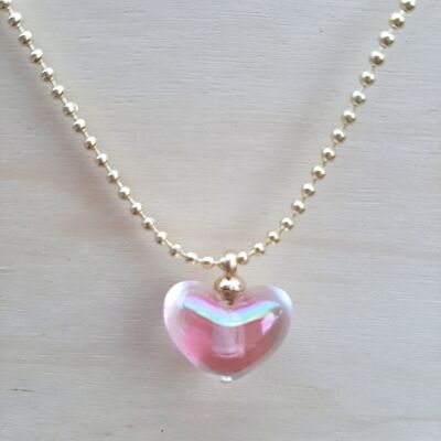 Collar de corazón helado rosa