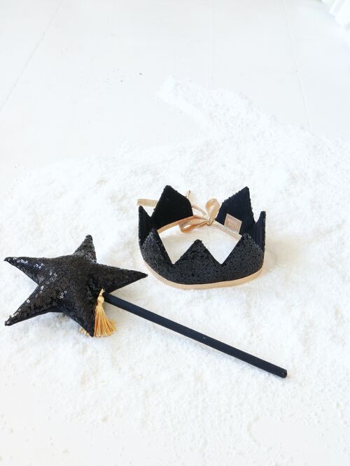 “Black Sequins”  Fairy tale Crown and Wand Magic Set