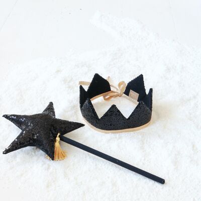 “Black Sequins”  Fairy tale Crown and Wand Magic Set