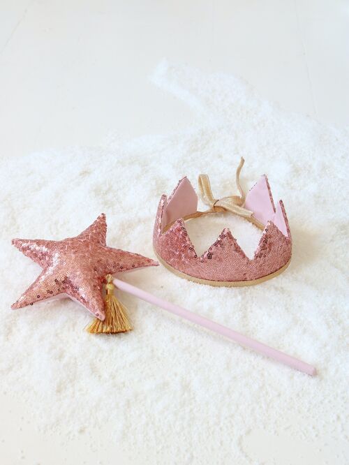 “Pink Sequins”  Fairy tale Crown and Wand Magic Set