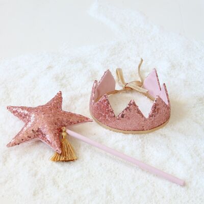 “Pink Sequins”  Fairy tale Crown and Wand Magic Set