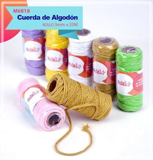 Cuerda de algodón 3mm x 20M Cuerda de algodón natural Macramé y Manualidades