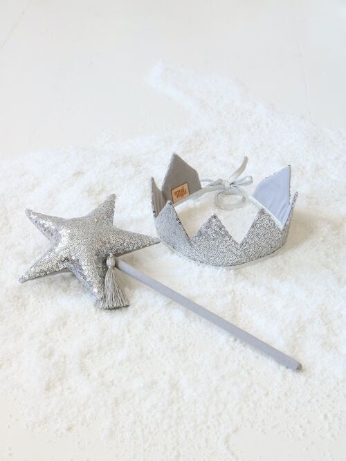 “Silver Sequins” Fairy tale Crown and Wand Magic Set