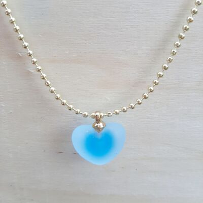 Blaue, mattierte Herz-Halskette