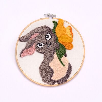 Easter DIY Gift, Punch Needle Kit, Bunny Punch Embroidery Kit, 17,8 cm Ø