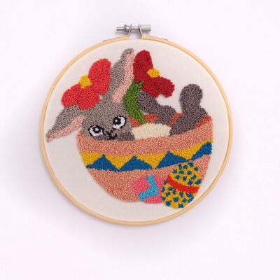 DIY Punch Needle Kit, Easter Bunny Pattern Punch Embroidery Kit, DIY Wall Decor, 17,8 cm Ø
